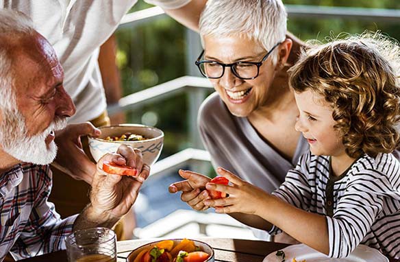 Grandparents with granddaughter at a picnic