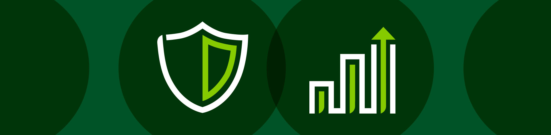 Icons of a shield and a chart with upward growth over time